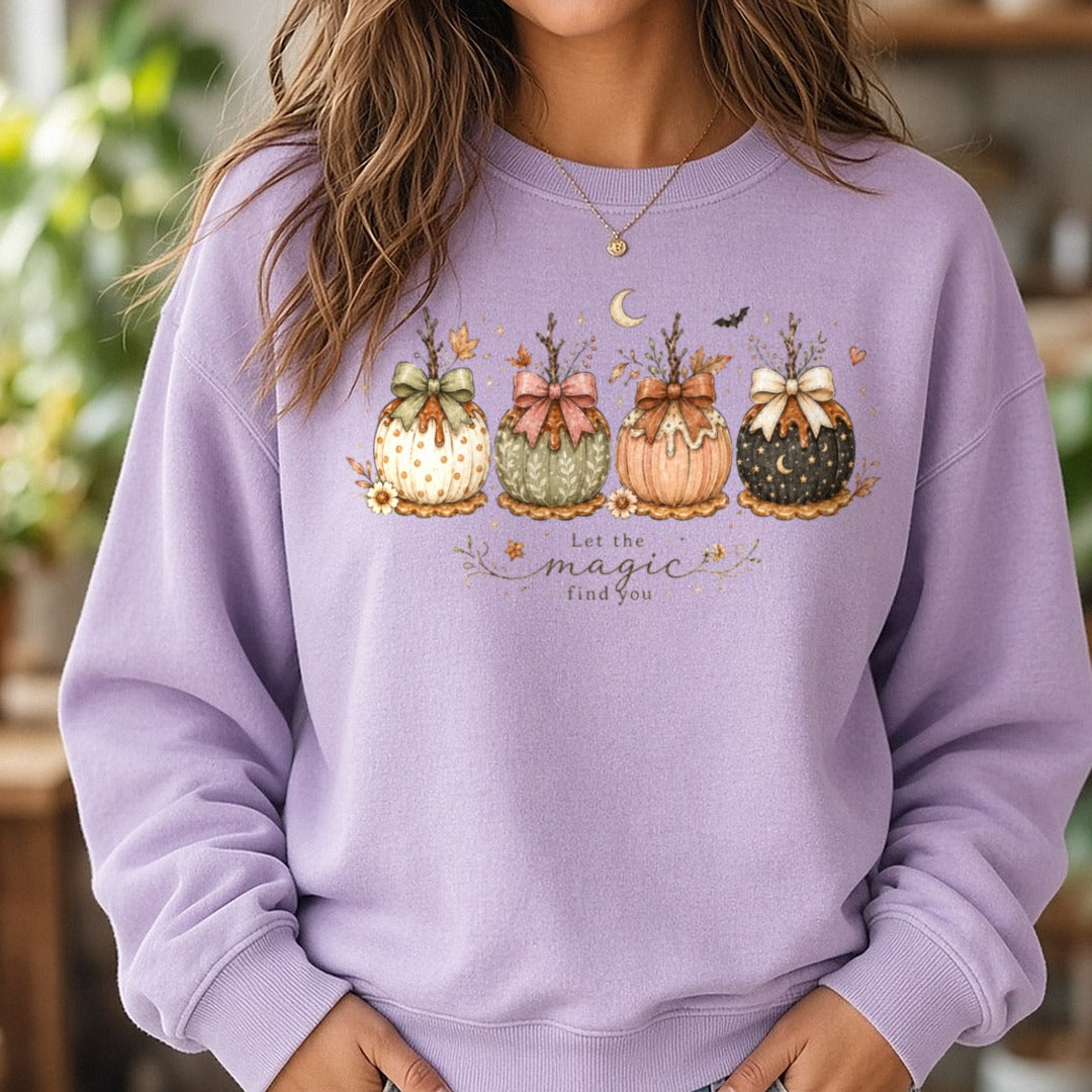 Let The Magic Find You DTF transfer shown on a Comfort Colors sweatshirt