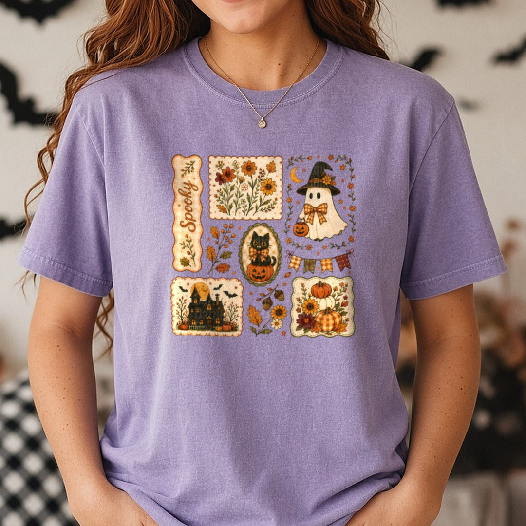 Spooky Cottagecore DTF transfer shown on a Comfort Colors tee