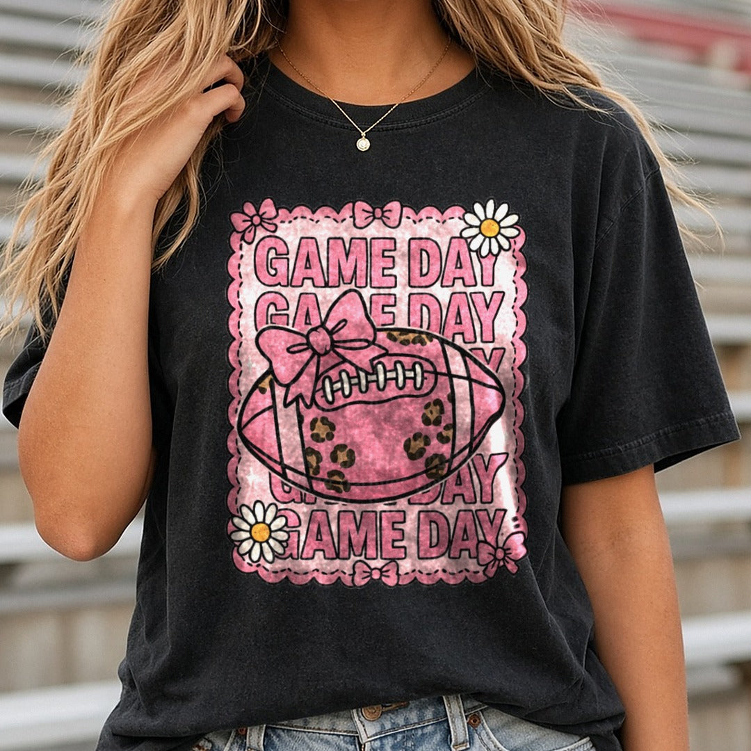 Football Game Day Pink DTF transfer shown on a Comfort Colors tee
