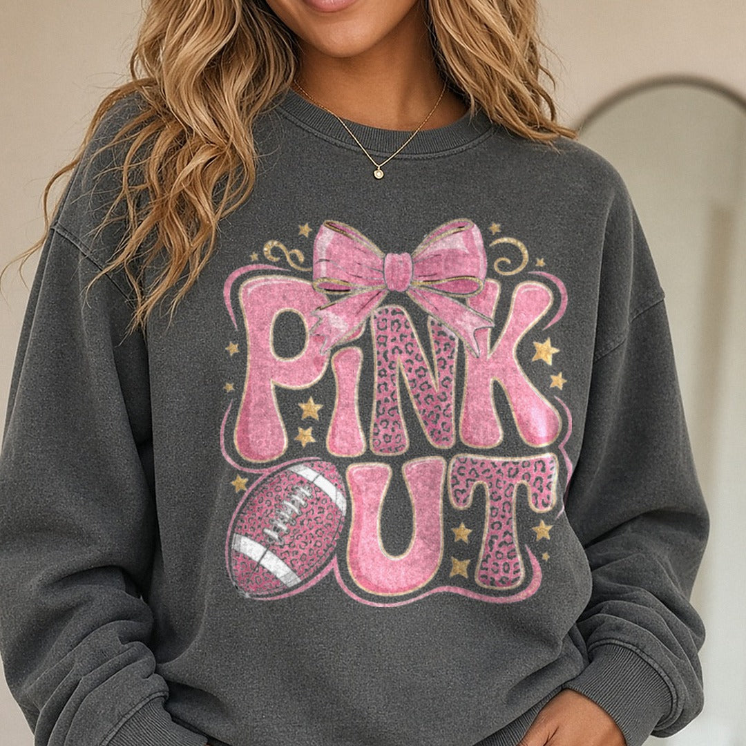 Light Pink Out DTF transfer shown on a Comfort Colors sweatshirt