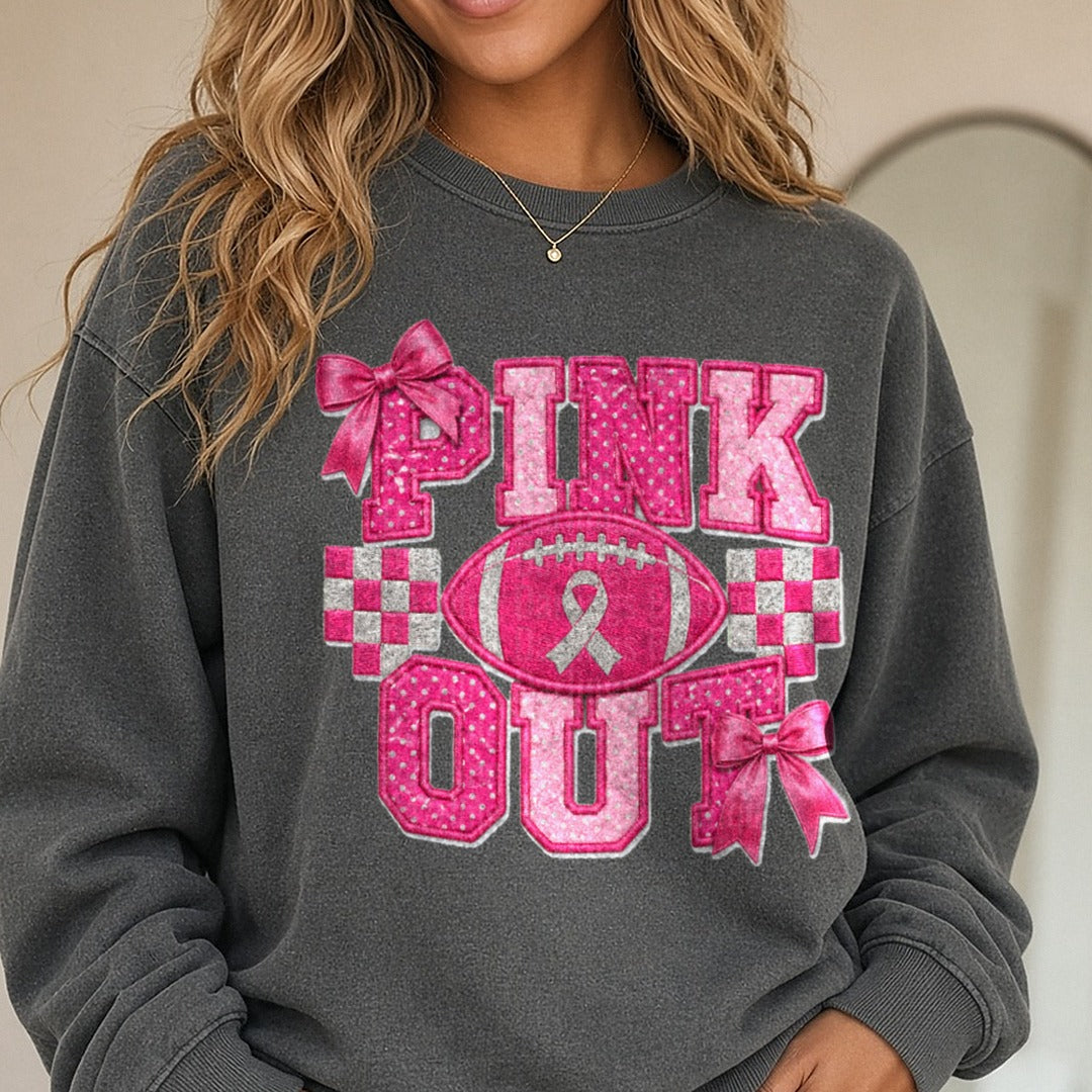 Dark Pink Out DTF transfer shown on a Comfort Colors sweatshirt