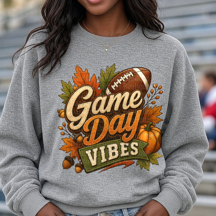 Game Day Vibes DTF transfer shown on a Comfort Colors sweatshirt
