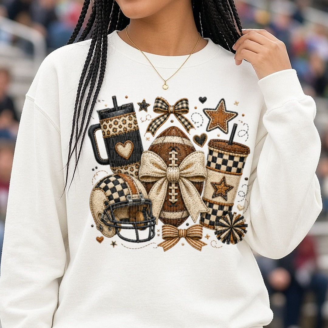 Checkered Football Basics DTF transfer shown on a Comfort Colors sweatshirt