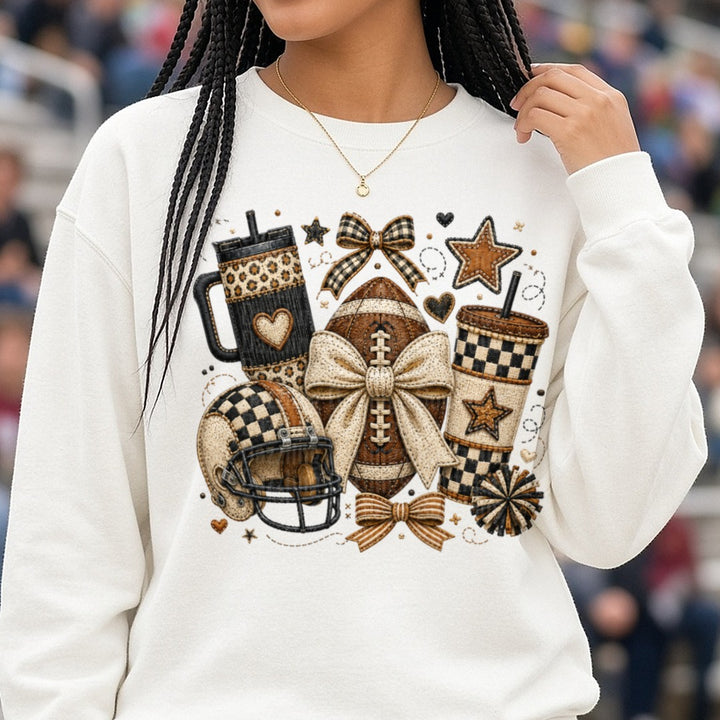 Checkered Football Basics DTF transfer shown on a Comfort Colors sweatshirt