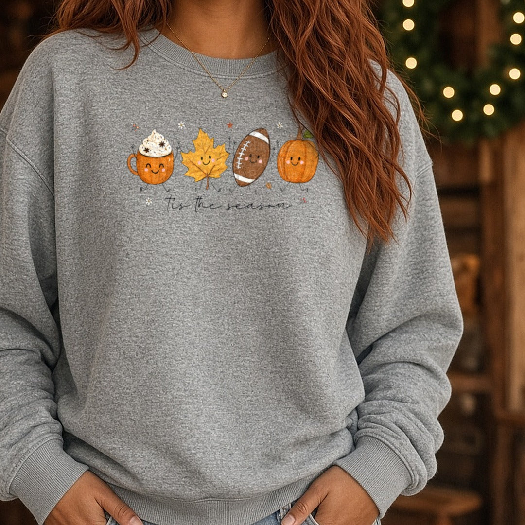 Tis The Season Cartoon DTF transfer shown on a Comfort Colors sweatshirt