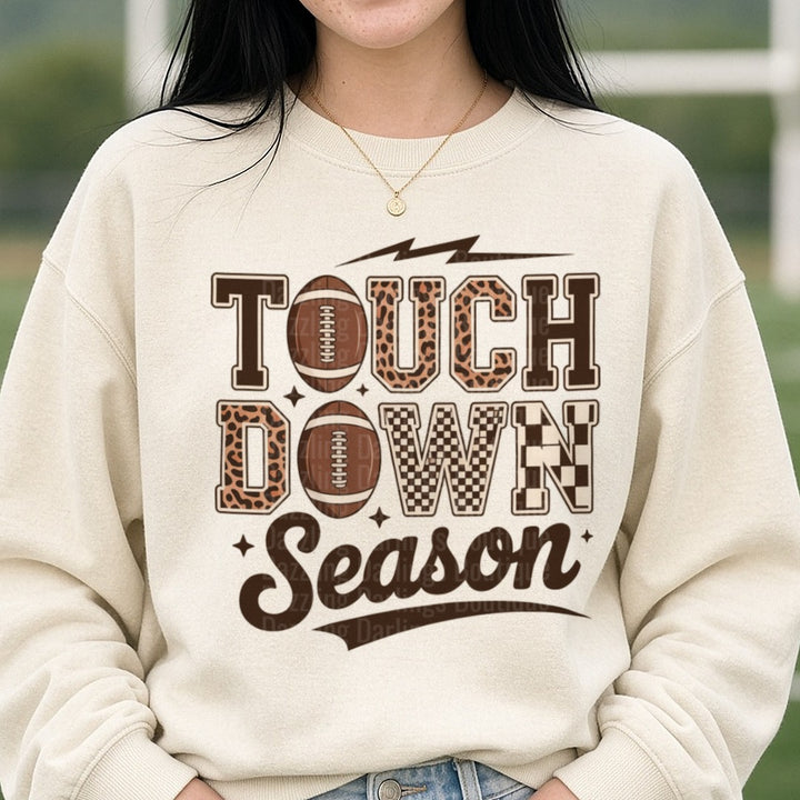 Touchdown Season DTF transfer shown on a Comfort Colors sweatshirt