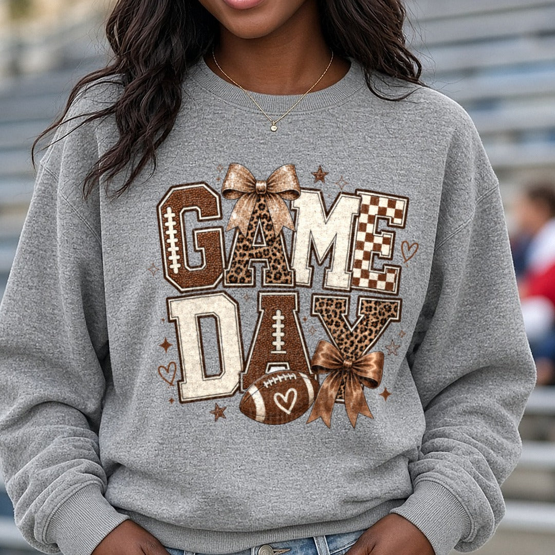 Game Day Leopard DTF transfer shown on a Comfort Colors sweatshirt