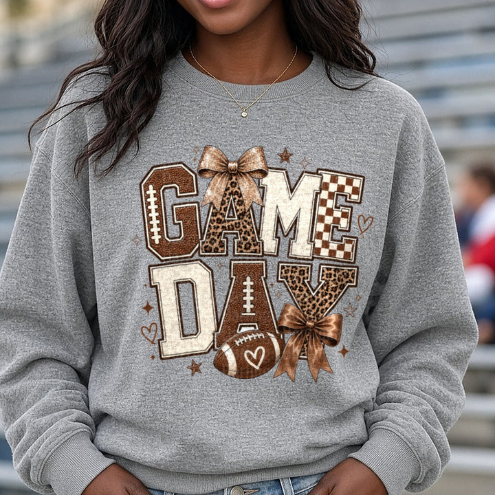 Game Day Leopard DTF transfer shown on a Comfort Colors sweatshirt