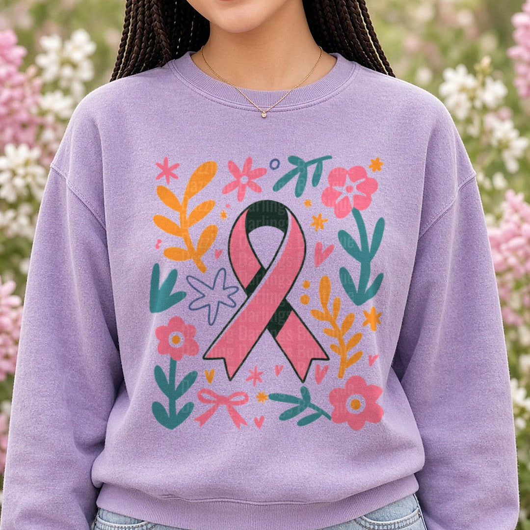 Floral Ribbon DTF transfer shown on a Comfort Colors sweatshirt