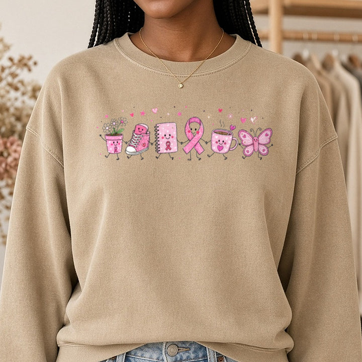Breast Cancer Doodle DTF transfer shown on a Comfort Colors sweatshirt
