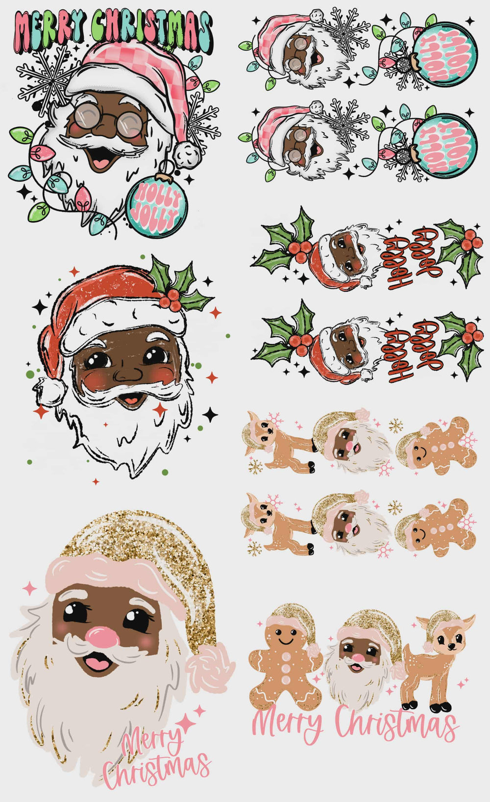 Black Santa Pink Christmas Set 1 premade DTF gang sheet, 22.5" x 32"