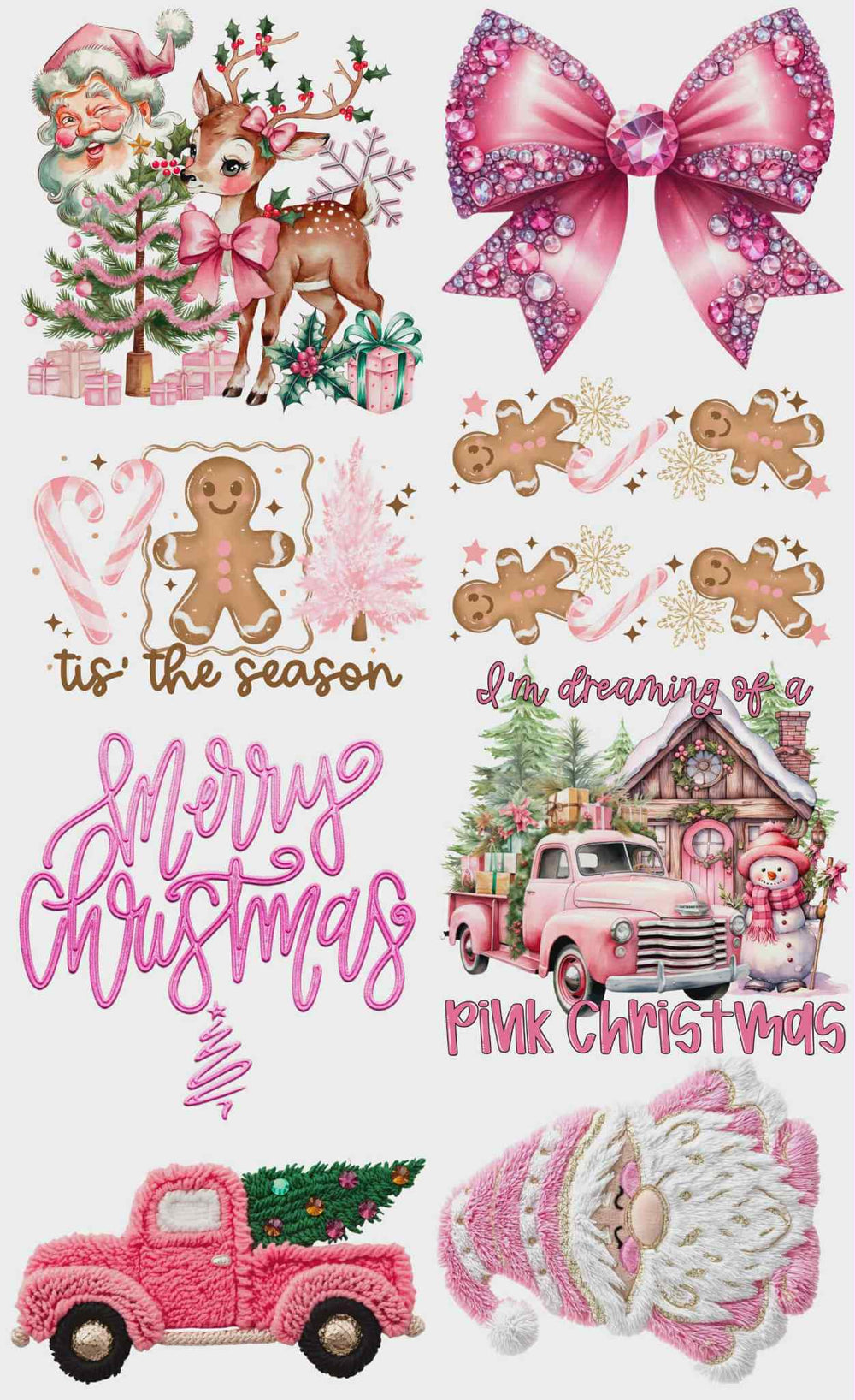 Pink Christmas Vintage Santa premade DTF gang sheet, 22.5" x 36"