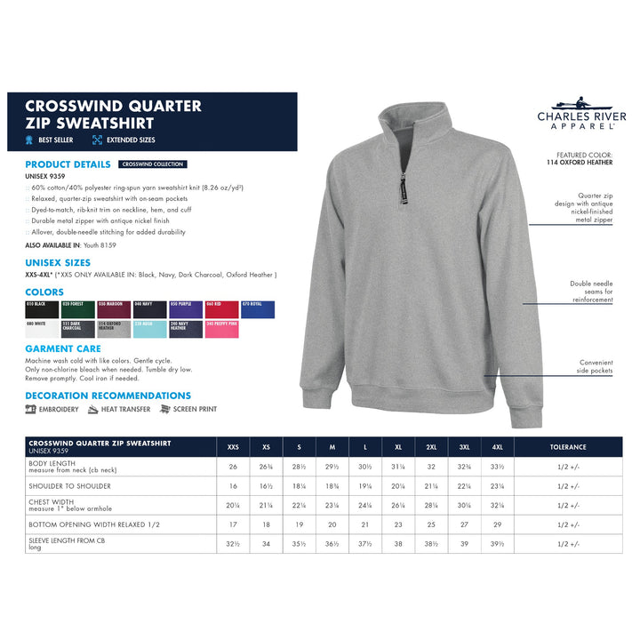 Charles River Apparel Crosswind Quarter Zip Sweatshirt Monogrammed or Blank