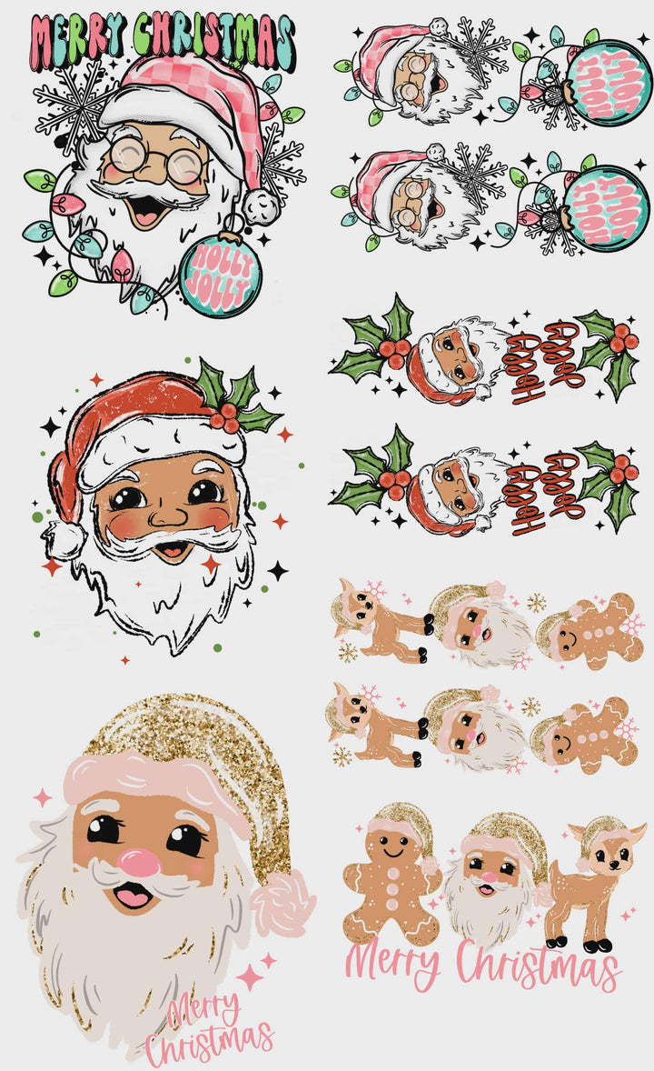 Black Santa Pink Christmas Set 2 premade DTF gang sheet, 22.5" x 32"