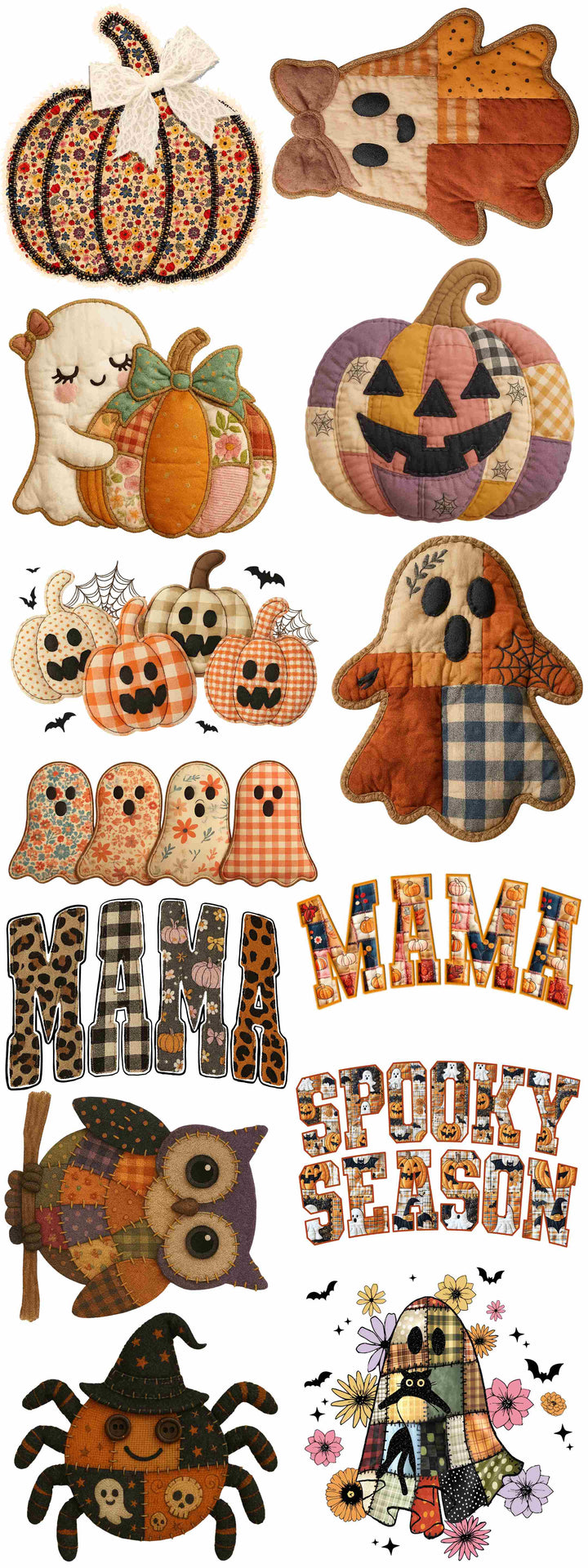 Patchwork Halloween Mama Spooky premade DTF gang sheet, 22.5" x 60"