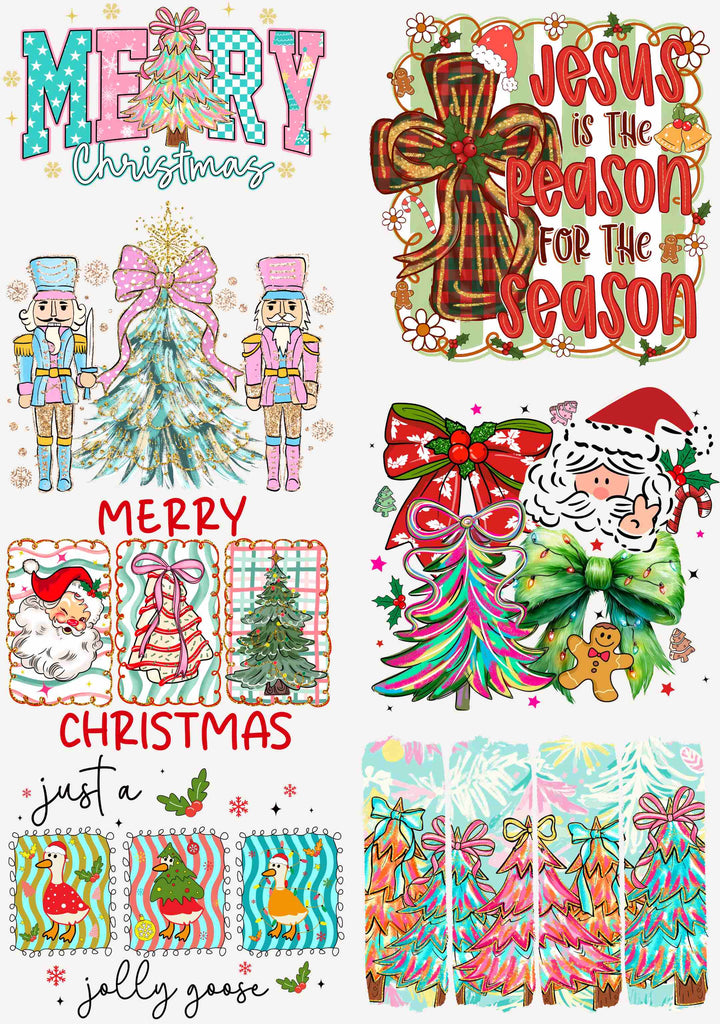 Preppy Pastel Christmas Jolly Goose premade DTF gang sheet, 22.5" x 32"