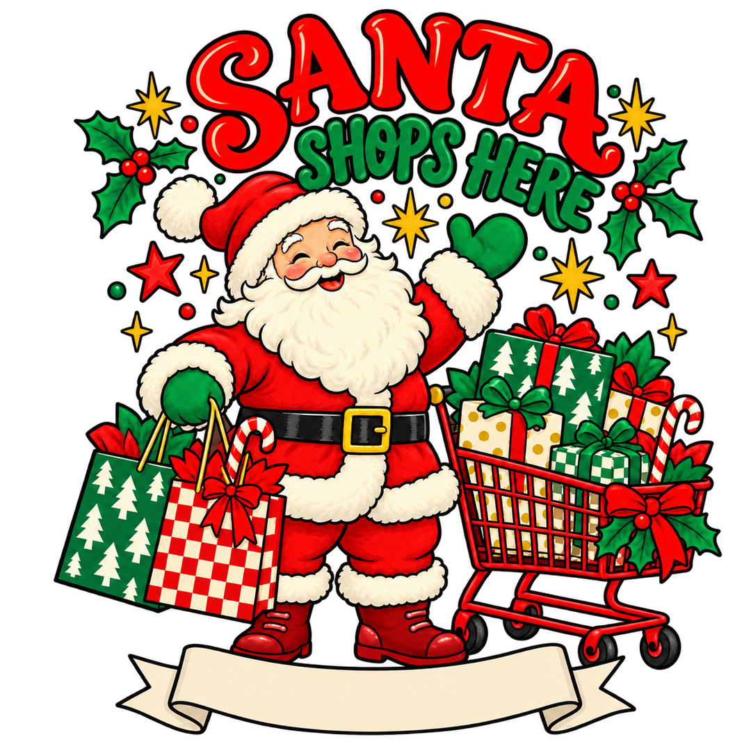 Santa Shops Here Classic Red Digital Download PNG