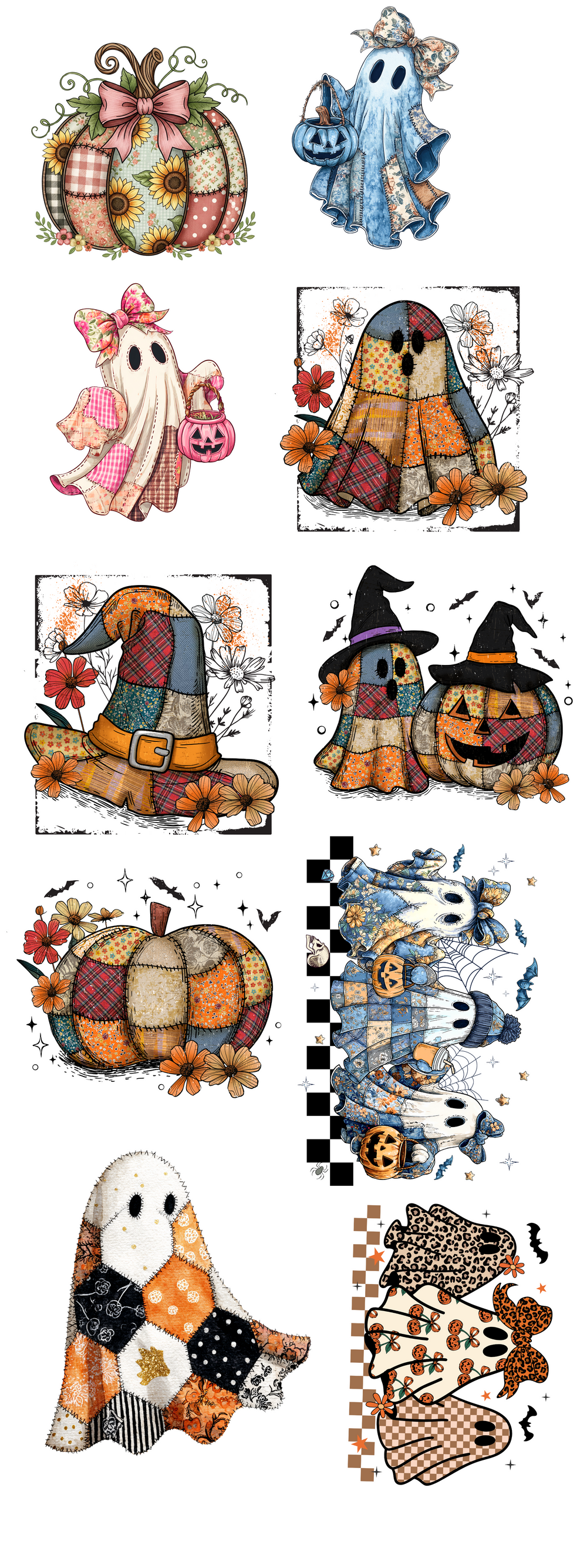 Patchwork Fall & Halloween premade DTF gang sheet, 22.5" x 60"