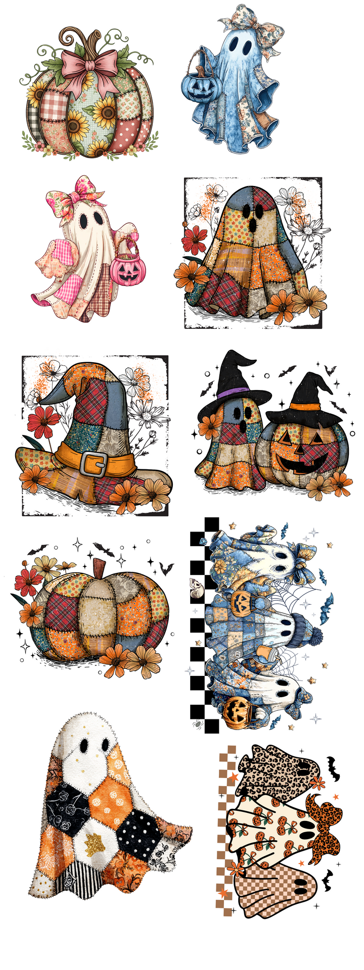 Patchwork Fall & Halloween premade DTF gang sheet, 22.5" x 60"