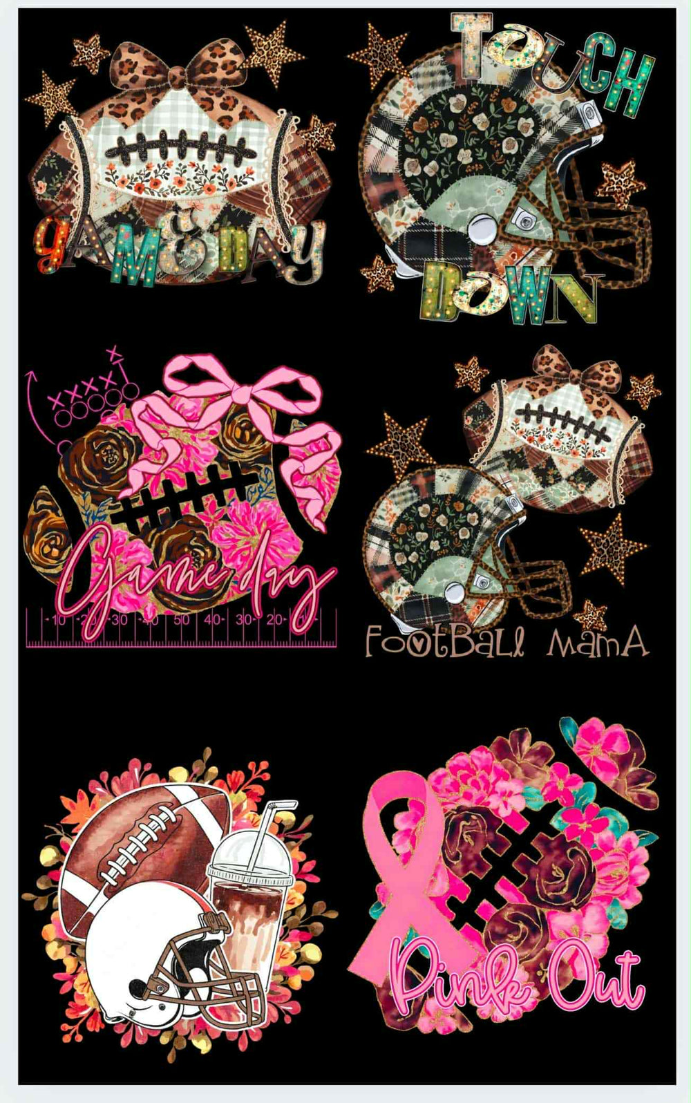 Floral Patchwork Football premade DTF gang sheet, 22.5" x 32"