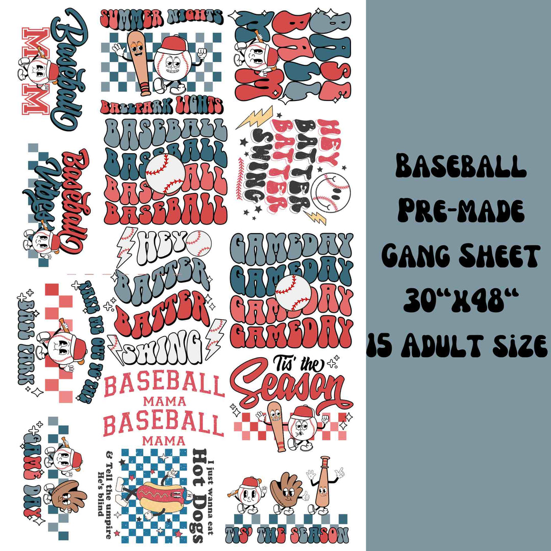 TSHIRT DTF TRANSFER  DTF GANG SHEET  DTF  CLEAR FILM TRANSFER  BASEBALL GANG SHEET  BASEBALL DTF TRANSFER  BASEBALL CLEAR FILM