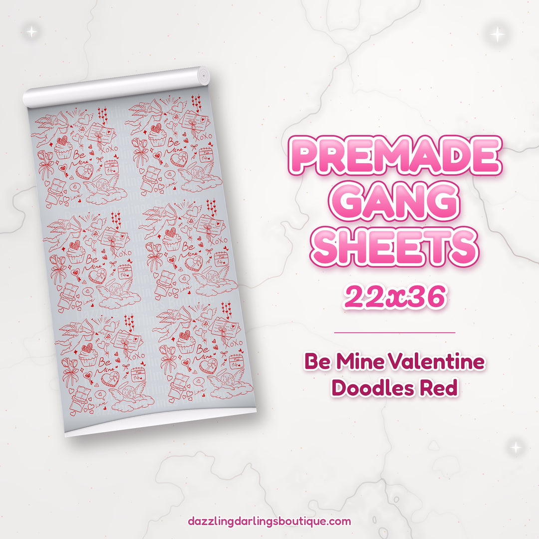 Be Mine Valentine Doodles Red premade DTF gang sheet 22x36 – Dazzling Darlings Boutique
