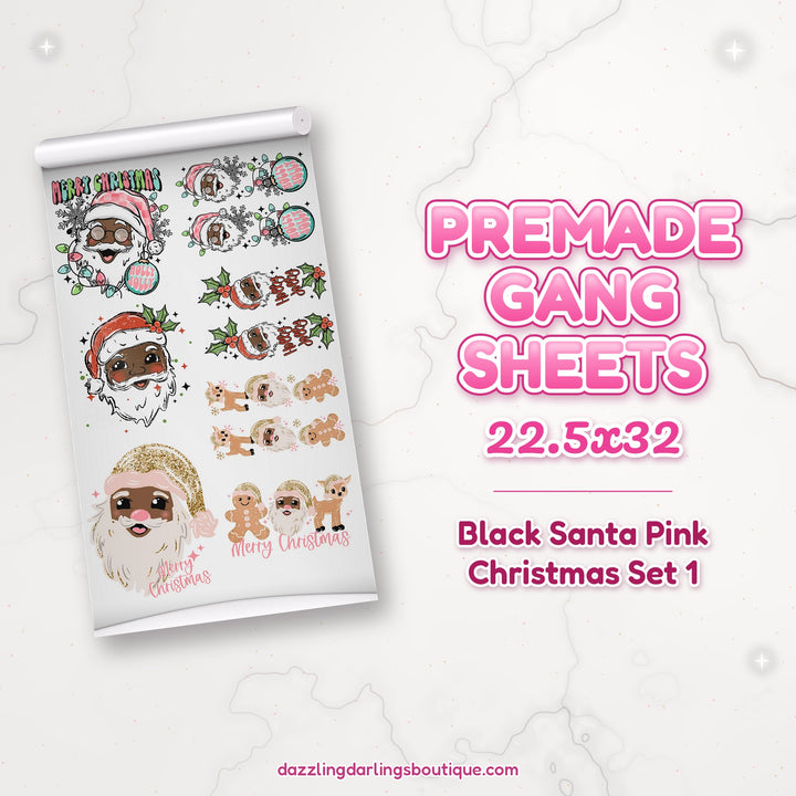 Black Santa Pink Christmas Set 1 premade DTF gang sheet 22.5x32 – Dazzling Darlings Boutique