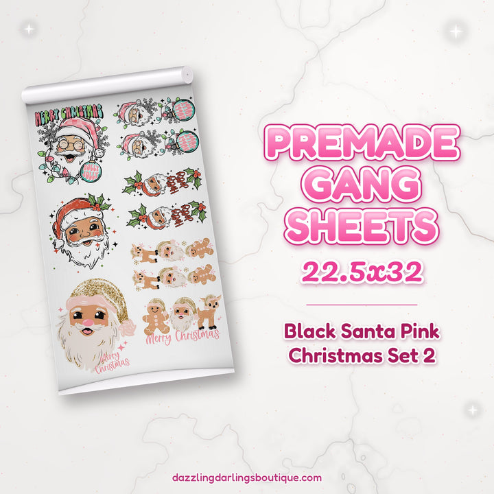 Black Santa Pink Christmas Set 2 premade DTF gang sheet 22.5x32 – Dazzling Darlings Boutique