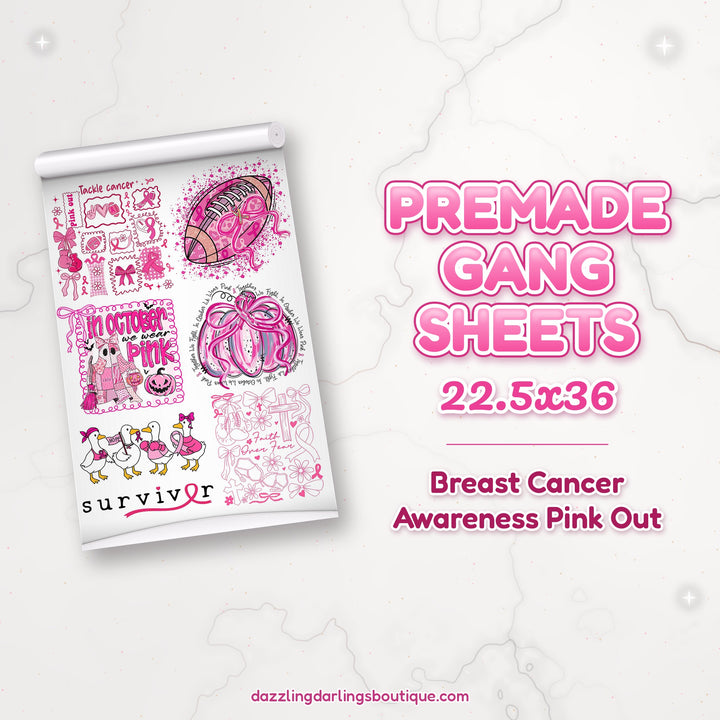 Breast Cancer Awareness Pink Out premade DTF gang sheet 22.5x36 – Dazzling Darlings Boutique