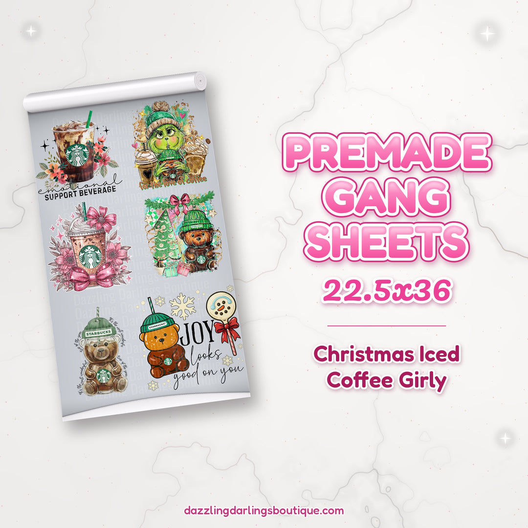 Christmas Iced Coffee Girly premade DTF gang sheet 22.5x36 – Dazzling Darlings Boutique