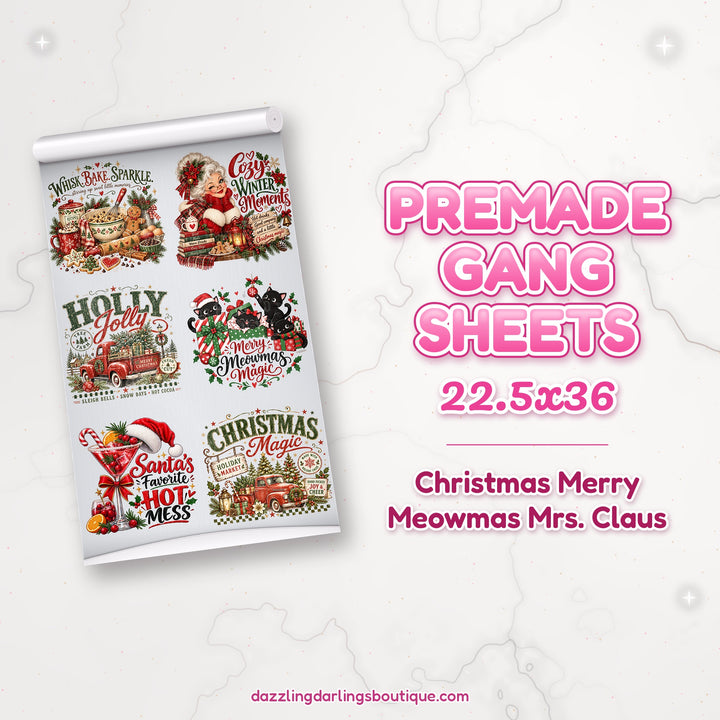 Christmas Merry Meowmas Mrs. Claus premade DTF gang sheet 22.5x36 – Dazzling Darlings Boutique