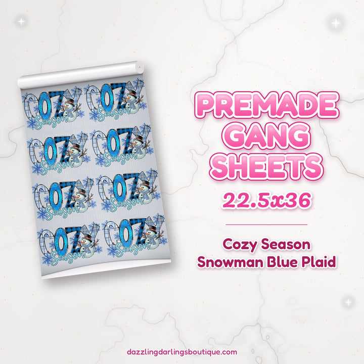 Cozy Season Snowman Blue Plaid premade DTF gang sheet 22.5x36 – Dazzling Darlings Boutique