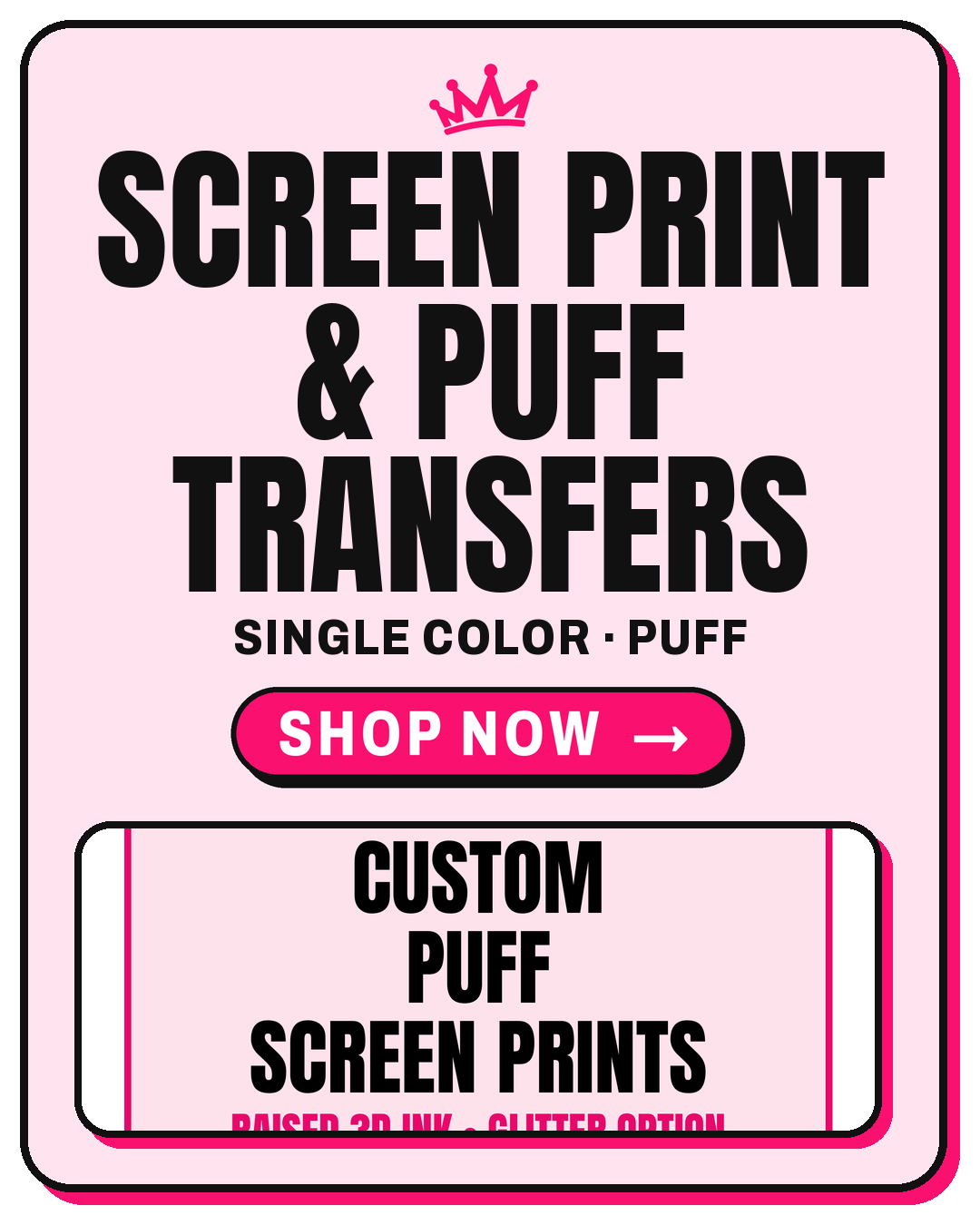 Screen Print & Puff Transfers - shop now (mobile slide)
