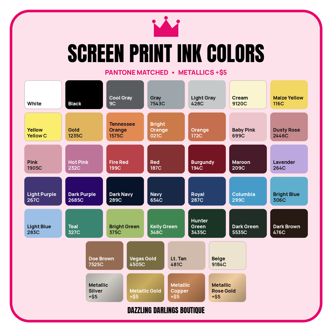 Screen print ink color chart