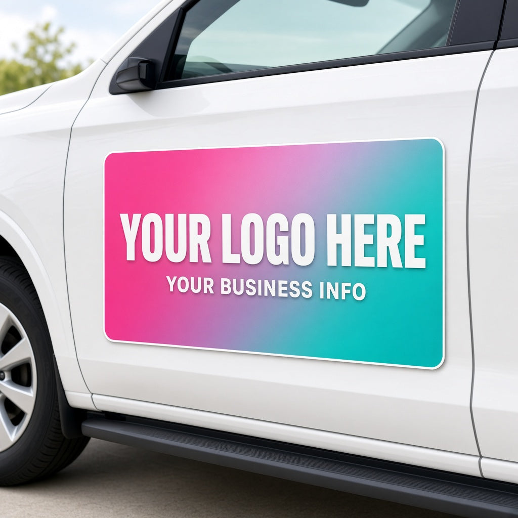Custom full color vehicle door magnet on a white car - Dazzling Darlings Boutique