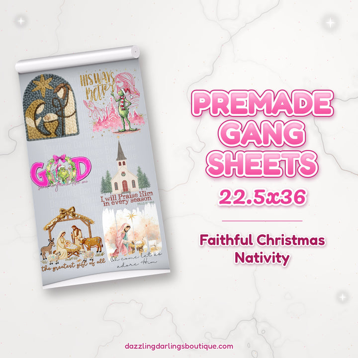 Faithful Christmas Nativity premade DTF gang sheet 22.5x36 – Dazzling Darlings Boutique