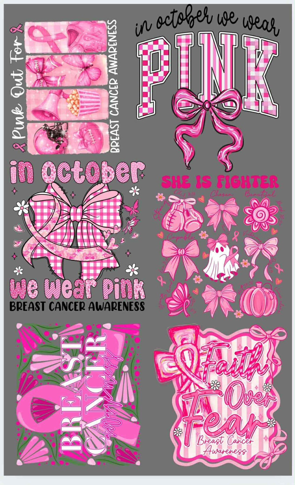 In October We Wear Pink premade DTF gang sheet, 22.5" x 36"