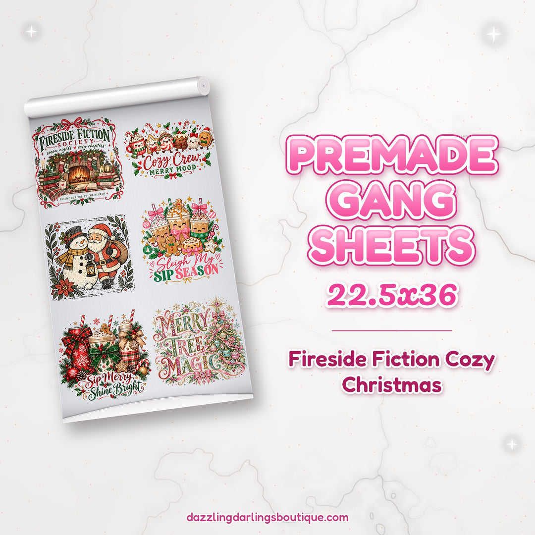 Fireside Fiction Cozy Christmas premade DTF gang sheet 22.5x36 – Dazzling Darlings Boutique
