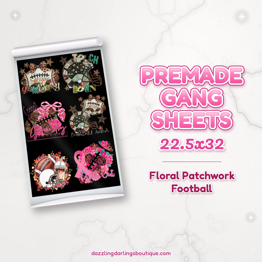 Floral Patchwork Football premade DTF gang sheet 22.5x32 – Dazzling Darlings Boutique