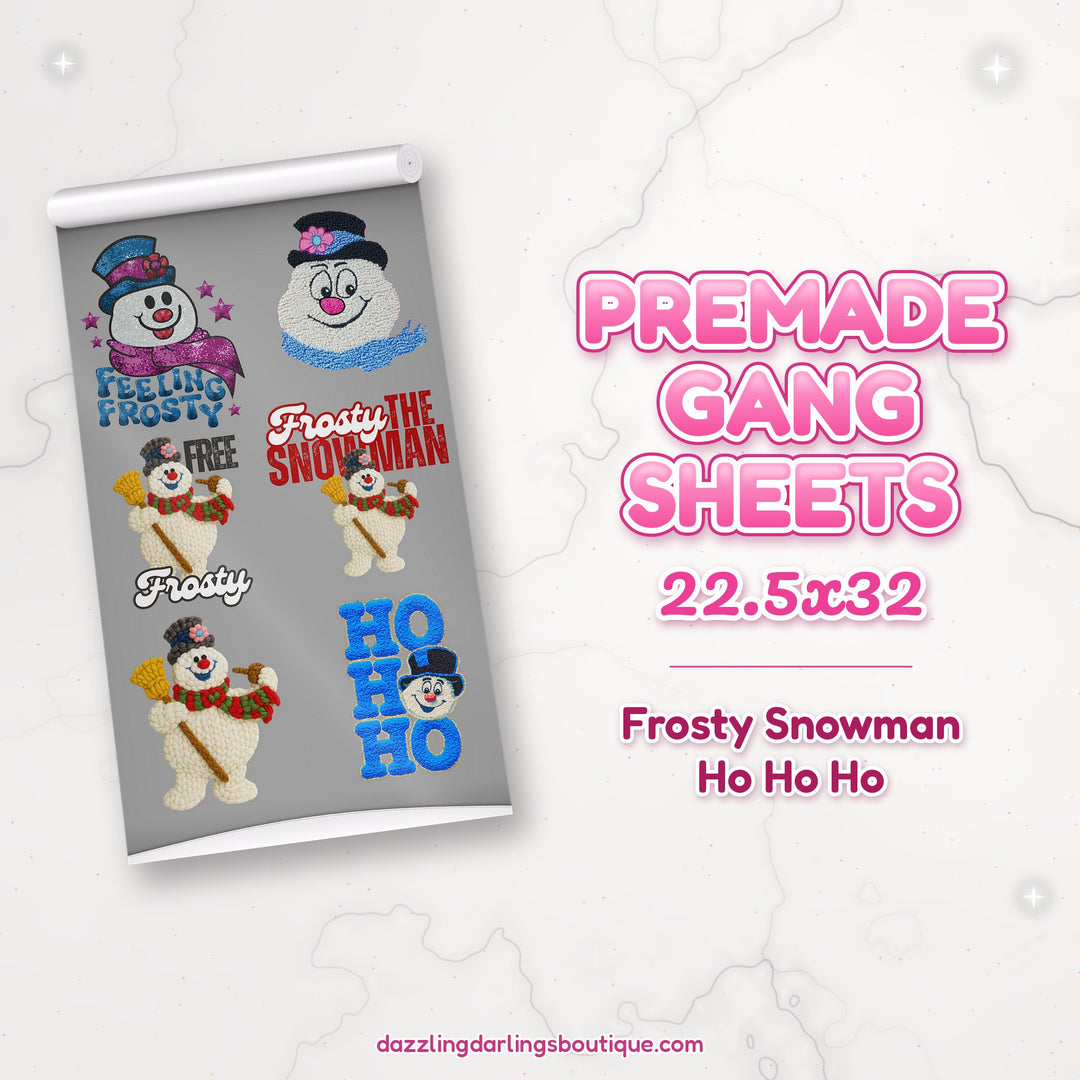 Frosty Snowman Ho Ho Ho premade DTF gang sheet 22.5x32 – Dazzling Darlings Boutique