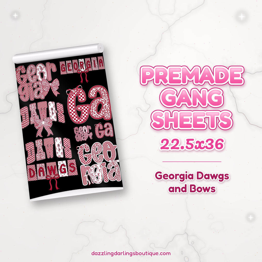 Georgia Dawgs and Bows premade DTF gang sheet 22.5x36 – Dazzling Darlings Boutique