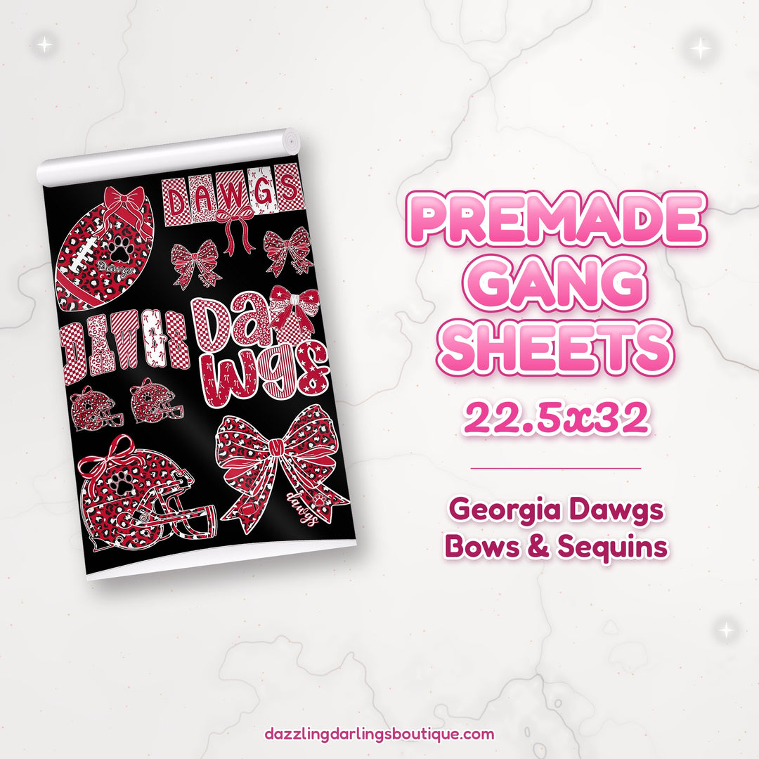Georgia Dawgs Bows & Sequins premade DTF gang sheet 22.5x32 – Dazzling Darlings Boutique