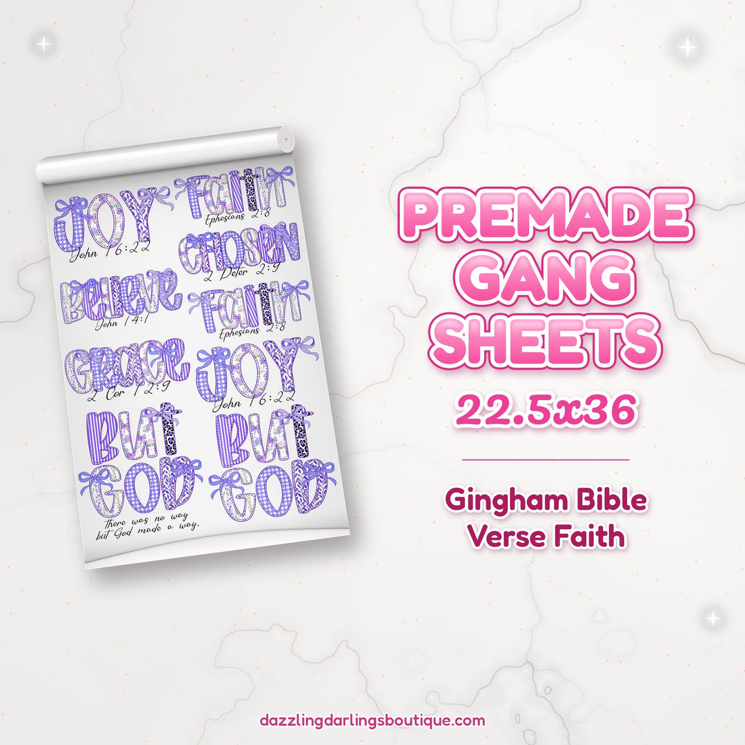 Gingham Bible Verse Faith premade DTF gang sheet 22.5x36 – Dazzling Darlings Boutique