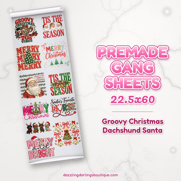 Groovy Christmas Dachshund Santa premade DTF gang sheet 22.5x60 – Dazzling Darlings Boutique