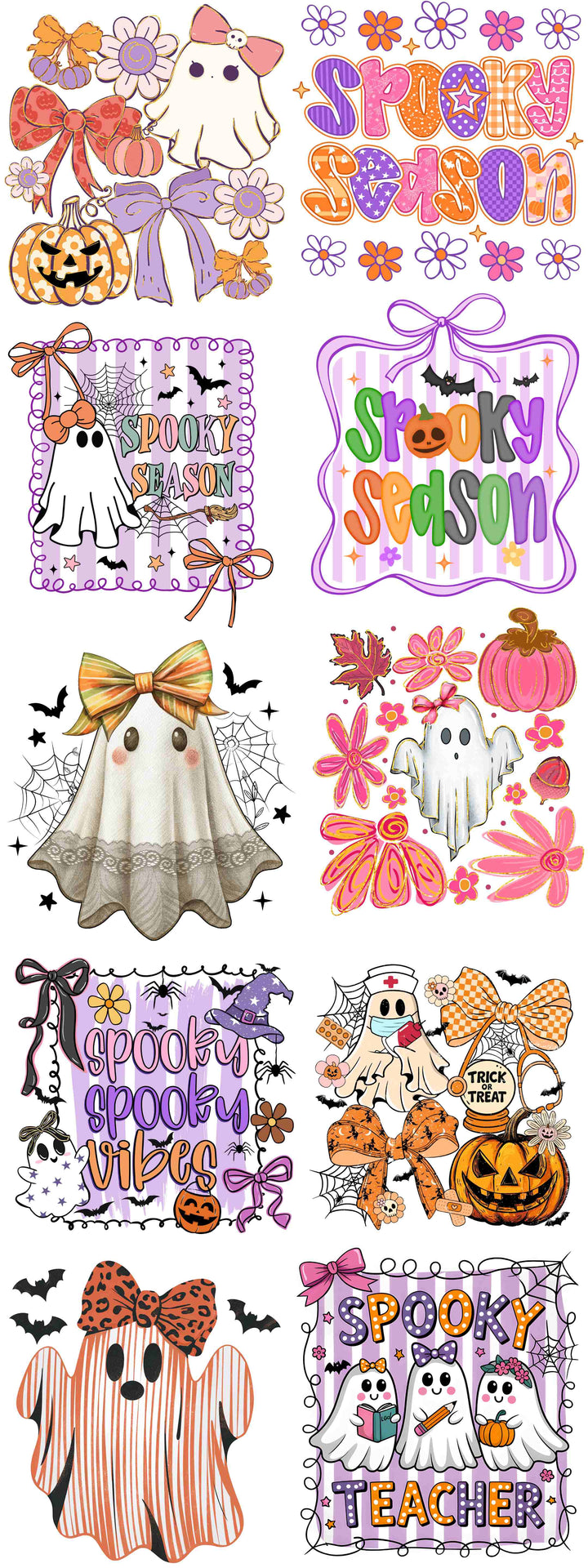 Spooky Season Retro Ghosts premade DTF gang sheet, 22.5" x 60"