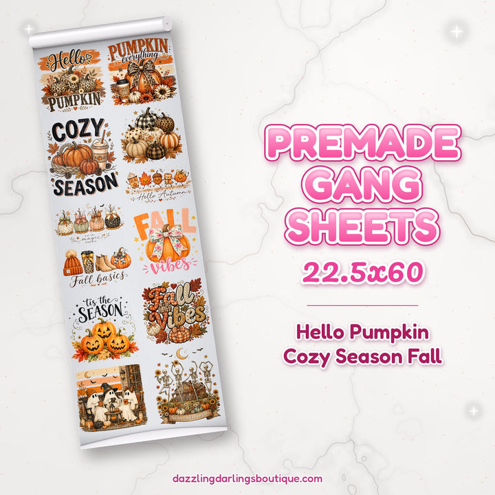 Hello Pumpkin Cozy Season Fall premade DTF gang sheet 22.5x60 – Dazzling Darlings Boutique