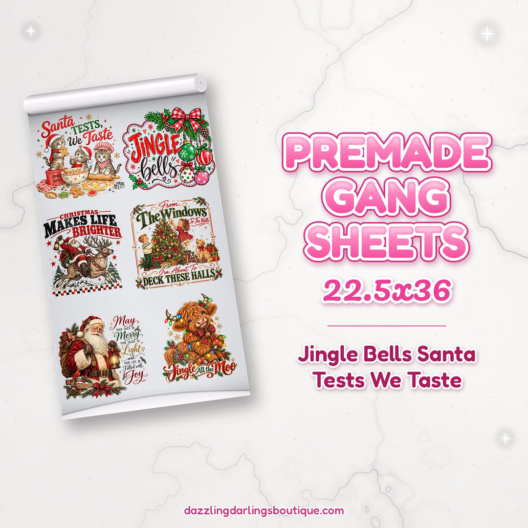 Jingle Bells Santa Tests We Taste premade DTF gang sheet 22.5x36 – Dazzling Darlings Boutique