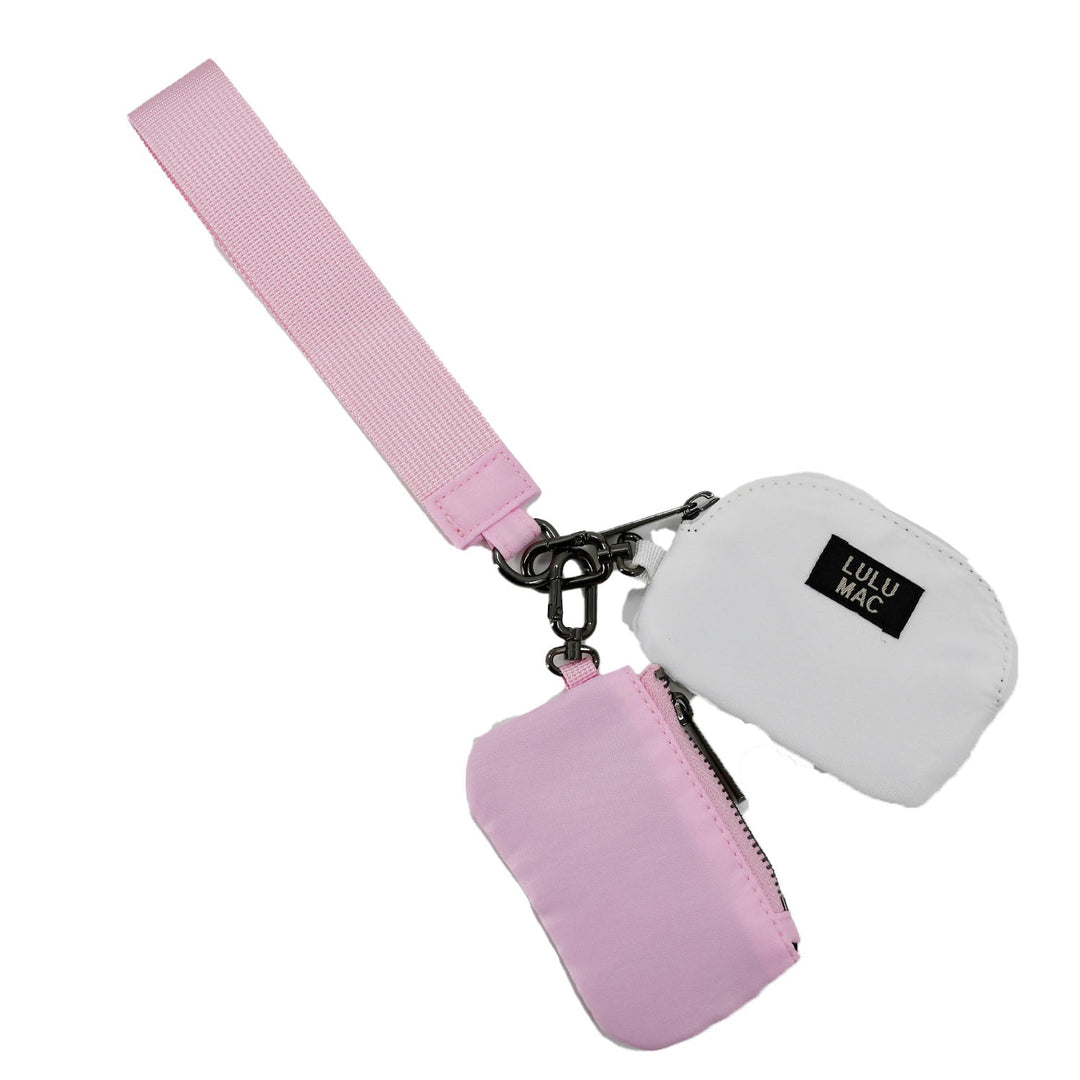 Lulu Mac Double Pouch Wristlet - Light Pink/White