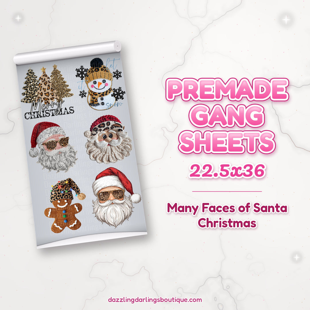 Many Faces of Santa Christmas premade DTF gang sheet 22.5x36 – Dazzling Darlings Boutique