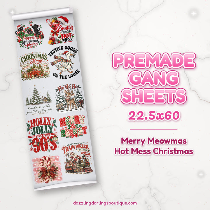 Merry Meowmas Hot Mess Christmas premade DTF gang sheet 22.5x60 – Dazzling Darlings Boutique
